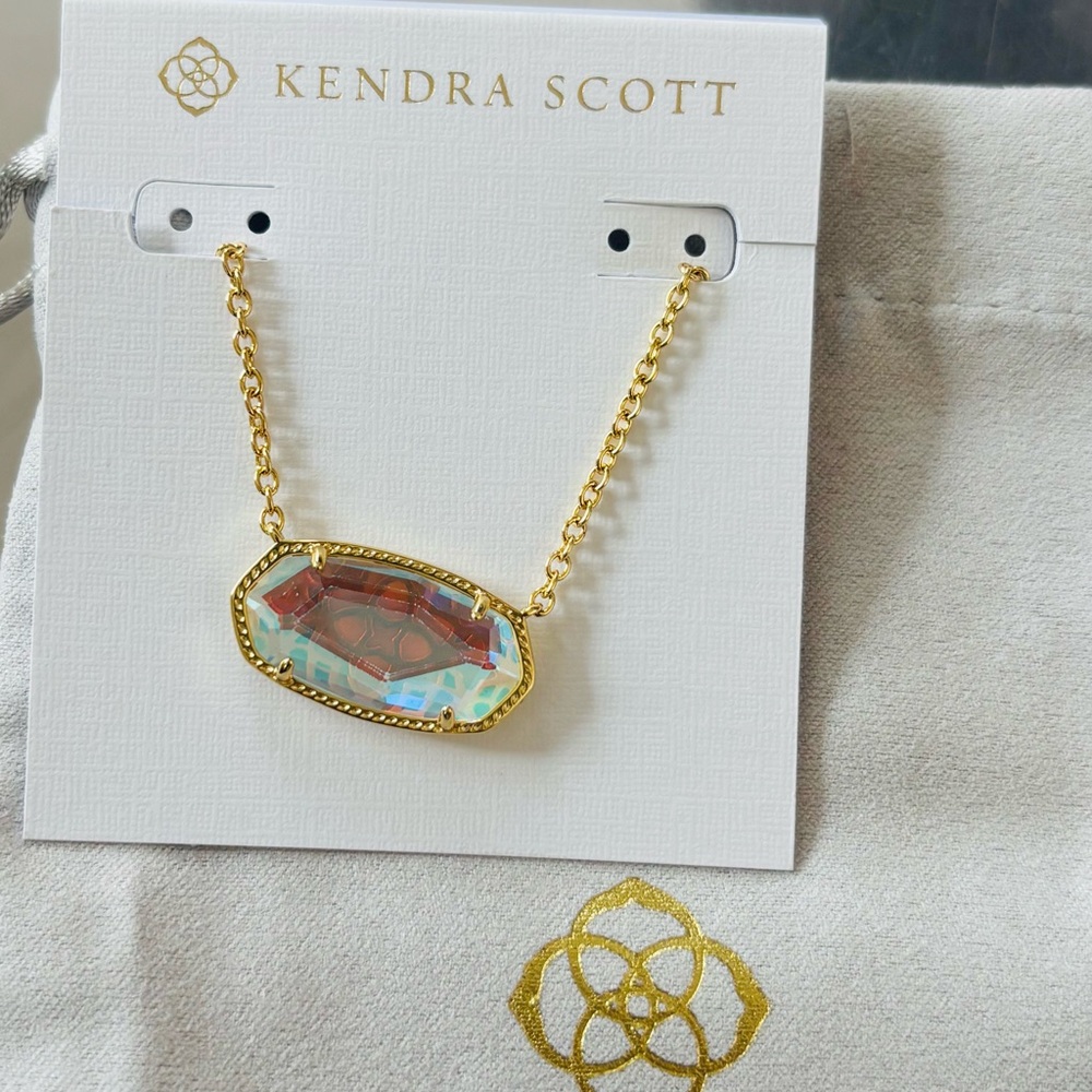 NWT Kendra Scott Elisa Gold Statement Short Pendant Necklace Dichoric glass - Picture 5 of 6